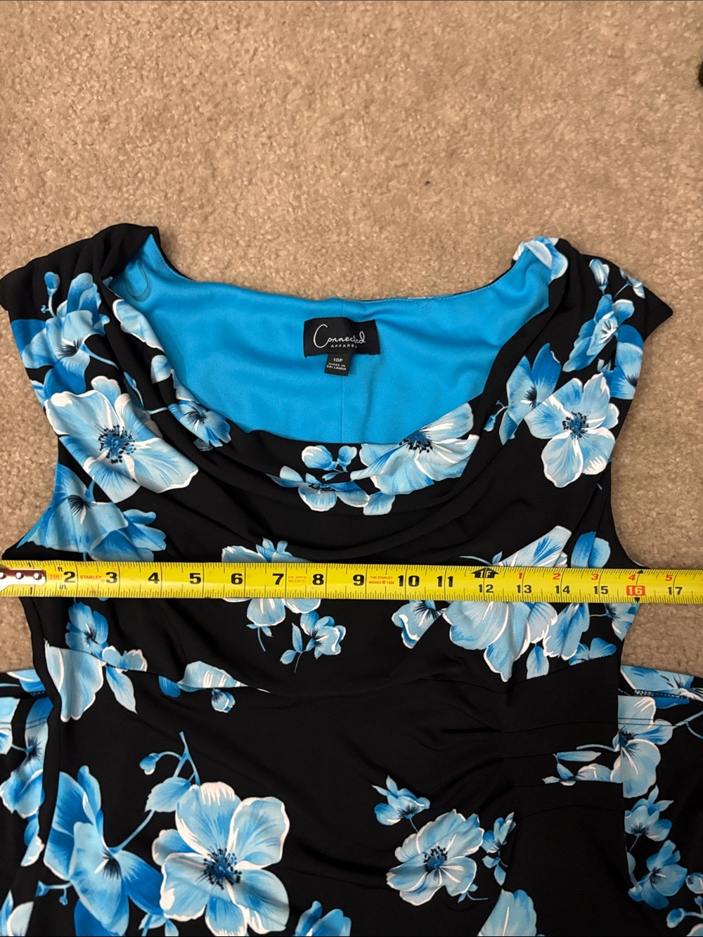 Connected Apparel Y2K Tropical Black Blue Floral Cowl Neck Sleeveless Midi Dress - Picture 6 of 7